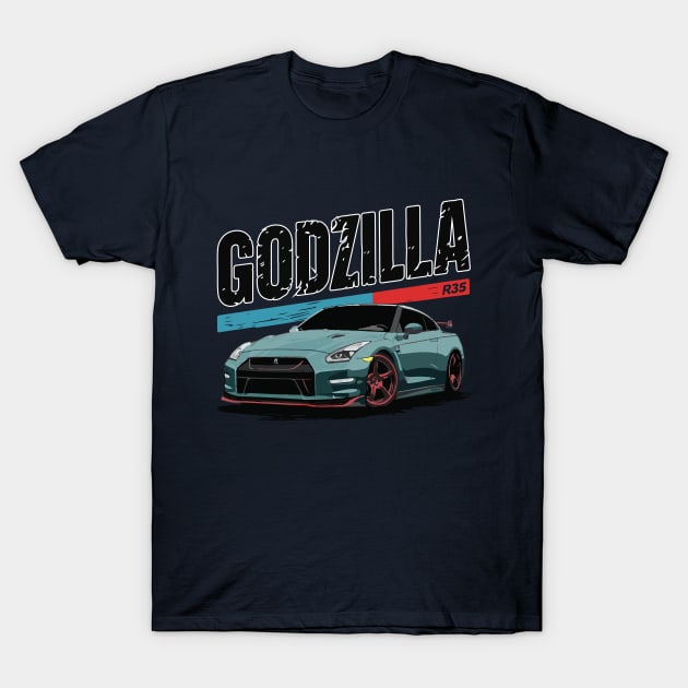 Godzilla Nissan GTR R35 JDM Vintage Car T-Shirt by Cruise Dresses